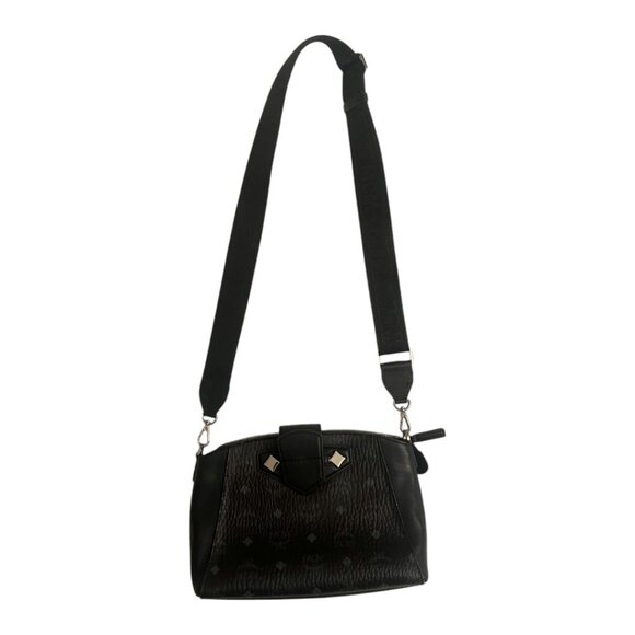 MCM Handbags - AUTHENTIC MCM Visteos Crossbody in Monogram Print Leather - Black
